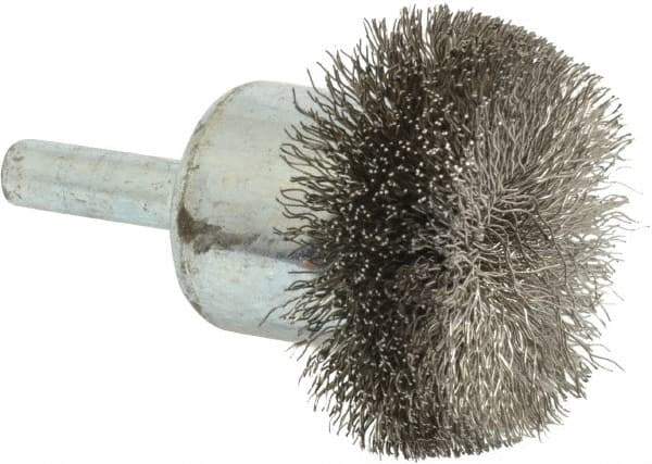 Anderson - 1-1/2" Brush Diam, Crimped, Flared End Brush - 1/4" Diam Shank, 20,000 Max RPM - Industrial Tool & Supply