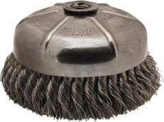 Anderson - 6" Diam, 5/8-11 Threaded Arbor, Stainless Steel Fill Cup Brush - 0.02 Wire Diam, 1-3/8" Trim Length, 6,600 Max RPM - Industrial Tool & Supply