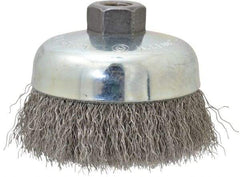 Anderson - 4" Diam, 5/8-11 Threaded Arbor, Stainless Steel Fill Cup Brush - 0.014 Wire Diam, 1-1/4" Trim Length, 9,000 Max RPM - Industrial Tool & Supply