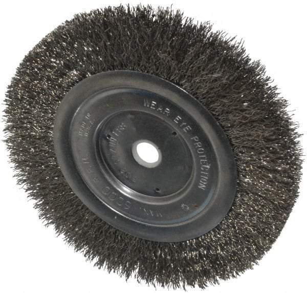 Anderson - 6" OD, 1/2" Arbor Hole, Crimped Stainless Steel Wheel Brush - 1/2" Face Width, 1-1/16" Trim Length, 0.0104" Filament Diam, 6,000 RPM - Industrial Tool & Supply