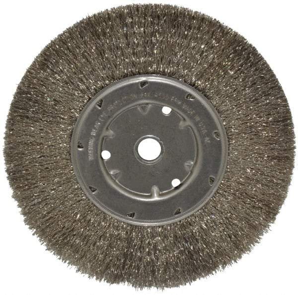 Anderson - 8" OD, 5/8" Arbor Hole, Crimped Stainless Steel Wheel Brush - 1/2" Face Width, 1-13/16" Trim Length, 0.0104" Filament Diam, 4,500 RPM - Industrial Tool & Supply