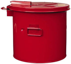 Justrite - 3.5 Gallon Capacity, Coated Steel, Red Wash Tank - 13 Inch High x 13-3/4 Inch Diameter, Includes Basket - Industrial Tool & Supply