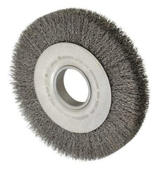 Anderson - 8" OD, 2" Arbor Hole, Crimped Steel Wheel Brush - 1-1/8" Face Width, 1-1/2" Trim Length, 0.014" Filament Diam, 4,500 RPM - Industrial Tool & Supply