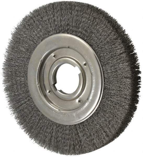 Anderson - 10" OD, 2" Arbor Hole, Crimped Steel Wheel Brush - 1-1/4" Face Width, 2" Trim Length, 0.0118" Filament Diam, 3,600 RPM - Industrial Tool & Supply