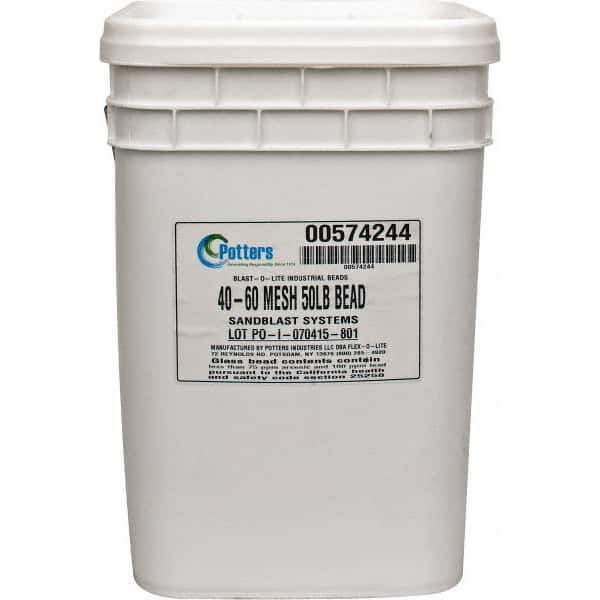 Made in USA - Coarse/Medium Grade Smooth Glass Bead - 40 to 60 Grit, 50 Lb Pail - Industrial Tool & Supply