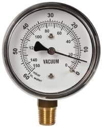 Gast - 1/4" NPT Vacuum Gauge - 0-60 psi Pressure, 0-150 Millibars - Industrial Tool & Supply