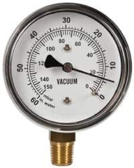 Gast - 1/4" NPT Vacuum Gauge - 0-60 psi Pressure, 0-150 Millibars - Industrial Tool & Supply