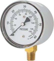 Gast - 1/4" NPT psi Pressure Gauge - 0-60 psi Pressure, 0-150 Millibars - Industrial Tool & Supply