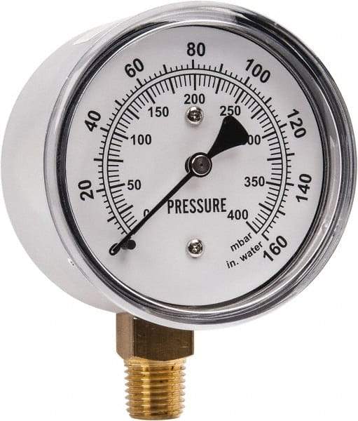 Gast - 1/4" NPT psi Pressure Gauge - 0-60 psi Pressure, 0-400 Millibars - Industrial Tool & Supply