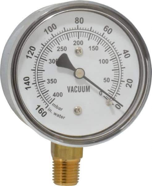 Gast - 1/4" NPT Vacuum Gauge - 0-60 psi Pressure, 0-400 Millibars - Industrial Tool & Supply