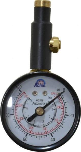 Acme - 0 to 100 psi Dial Straight Tire Pressure Gauge - Closed Check - Industrial Tool & Supply