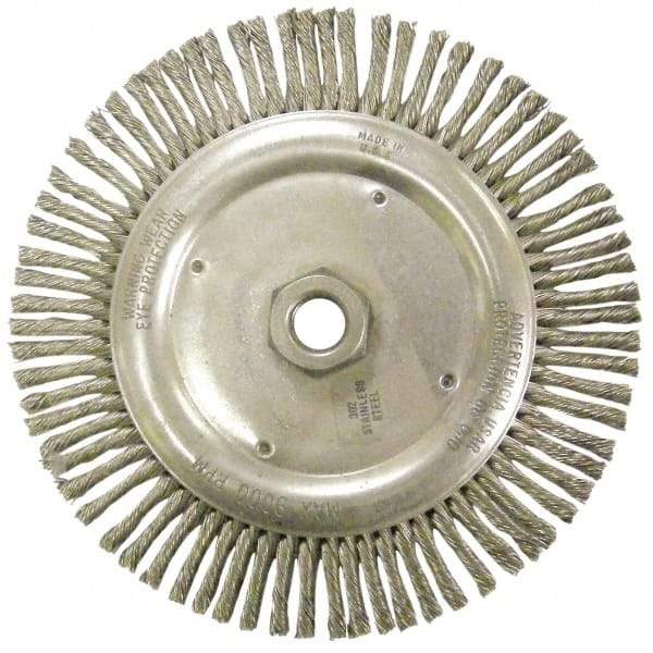Anderson - 6-7/8" OD, 5/8-11 Arbor Hole, Knotted Stainless Steel Wheel Brush - 1/8" Face Width, 1-1/8" Trim Length, 0.02" Filament Diam, 9,000 RPM - Industrial Tool & Supply