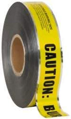 Presco - Caution: Buried Gas Line Below, Detectable Underground Tape - 1,000 Ft. Long x 2 Inch Wide Roll, Polyethylene on Aluminum, 5 mil Thick, Black and Yellow - Industrial Tool & Supply