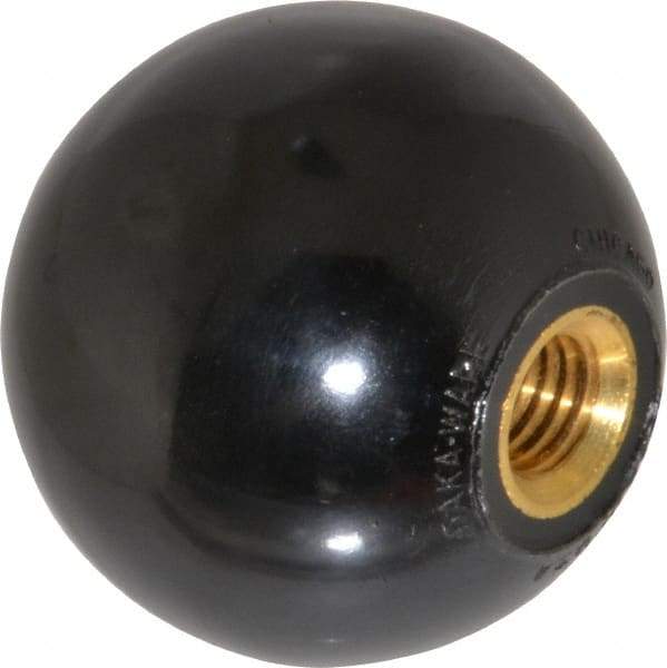 Gibraltar - M12x1.75x17 Thread, 1-15/16" Diam, 1-27/32" High, Female Insert Ball Knob - Black, Phenolic, Smooth Grip, 17mm Hole Depth - Industrial Tool & Supply