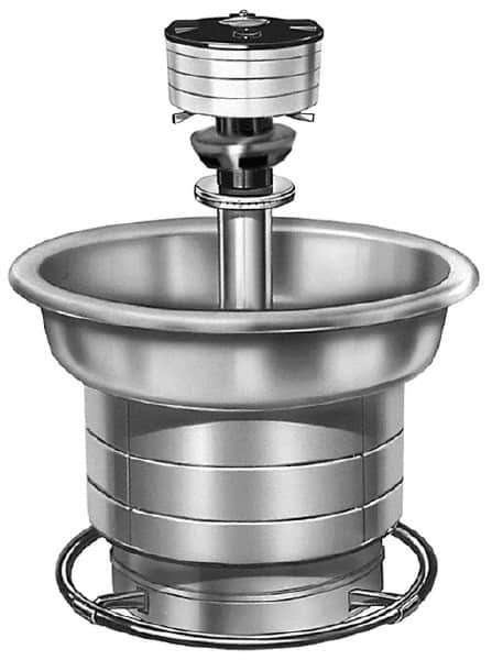 Bradley - Circular, Foot-Controlled, External Drain, 36" Diam, 5 Person Capacity, Stainless Steel, Wash Fountain - 2 GPM, 9" Bowl Depth, 28" High, 304 Material Grade - Industrial Tool & Supply