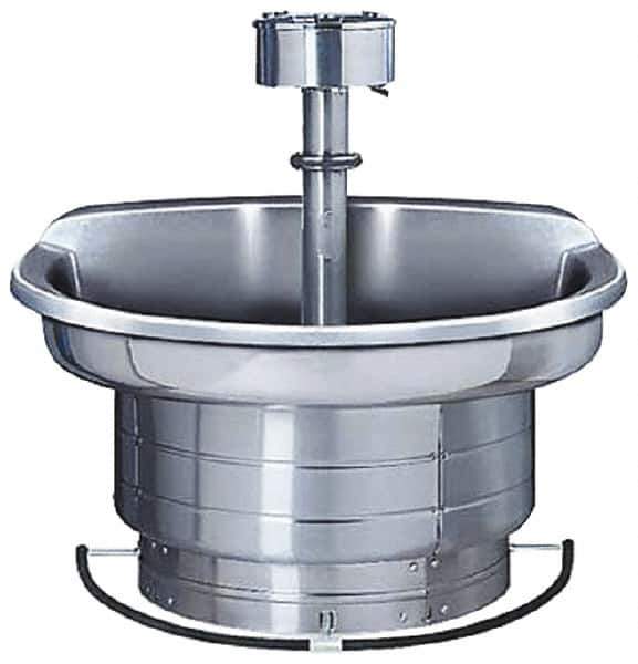 Bradley - Semi-Circular, Foot-Controlled, Internal Drain, 54" Diam, 4 Person Capacity, Stainless Steel, Wash Fountain - 3 GPM, 9" Bowl Depth, 28" High, 304 Material Grade - Industrial Tool & Supply