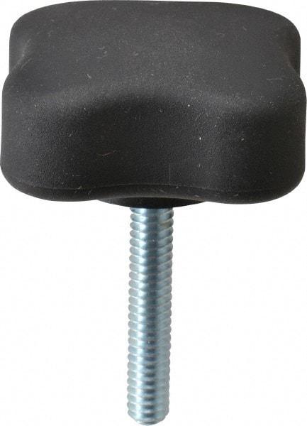 Gibraltar - 1.99" Head Diam, 4 Point Lobed Knob - 1/4-20 Stem, Thermoplastic Elastomer, Black - Industrial Tool & Supply