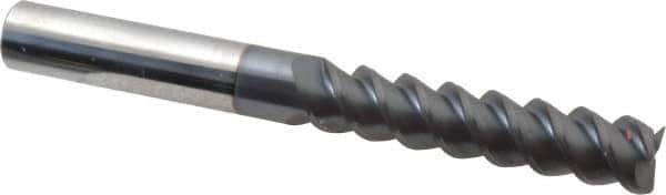 Accupro - 7/16", 2" LOC, 7/16" Shank Diam, 4" OAL, 3 Flute, Solid Carbide Square End Mill - Single End, AlTiN Finish, Spiral Flute, 60° Helix, Centercutting, Right Hand Cut, Right Hand Flute - Industrial Tool & Supply