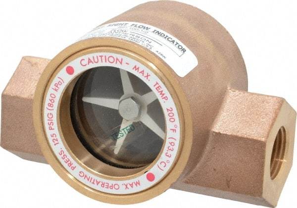 Dwyer - 1/2 Inch, Bronze Body Sight Flow Indicator - 125 Max psi, 4 Inch Overall Length, 200°F - Industrial Tool & Supply