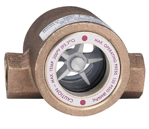 Dwyer - 1/4 Inch, Bronze Body Sight Flow Indicator - 125 Max psi, 3-1/16 Inch Overall Length, 200°F - Industrial Tool & Supply