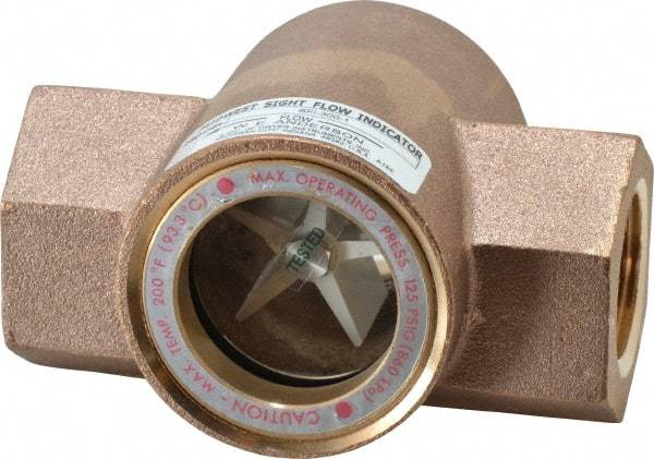 Dwyer - 1 Inch, Bronze Body Sight Flow Indicator - 125 Max psi, 4-3/8 Inch Overall Length, 200°F - Industrial Tool & Supply