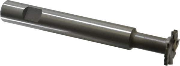 Made in USA - 1" Cut Diam, 1/8" Cut Width, 7/16" Neck Diam, 5/8" Shank Diam, 4-5/16" OAL, M42 Cobalt T-Slot Cutter - Uncoated, Staggered Teeth, 8 Teeth, Weldon Flat - Industrial Tool & Supply