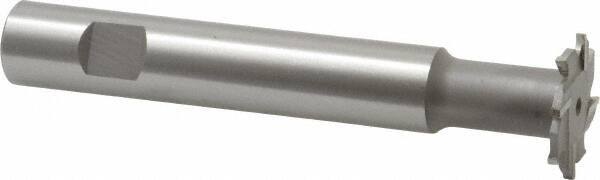 Made in USA - 1-1/4" Cut Diam, 1/8" Cut Width, 19/32" Neck Diam, 3/4" Shank Diam, 5-1/8" OAL, M42 Cobalt T-Slot Cutter - Uncoated, Staggered Teeth, 8 Teeth, Weldon Flat - Industrial Tool & Supply