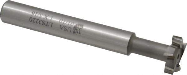 Made in USA - 1" Cut Diam, 5/16" Cut Width, 7/16" Neck Diam, 5/8" Shank Diam, 4-15/16" OAL, M2 High Speed Steel T-Slot Cutter - Uncoated, Staggered Teeth, 8 Teeth, Weldon Flat - Industrial Tool & Supply