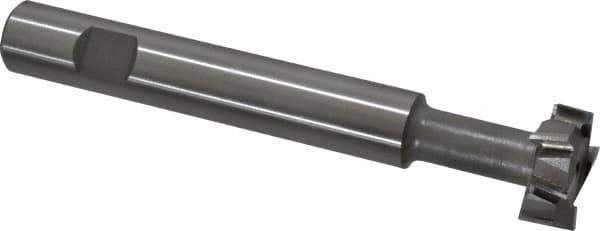 Made in USA - 1" Cut Diam, 3/8" Cut Width, 7/16" Neck Diam, 5/8" Shank Diam, 4-15/16" OAL, M2 High Speed Steel T-Slot Cutter - Uncoated, Staggered Teeth, 8 Teeth, Weldon Flat - Industrial Tool & Supply