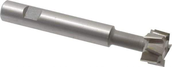Made in USA - 1" Cut Diam, 5/8" Cut Width, 7/16" Neck Diam, 5/8" Shank Diam, 4-15/16" OAL, M2 High Speed Steel T-Slot Cutter - Uncoated, Staggered Teeth, 8 Teeth, Weldon Flat - Industrial Tool & Supply