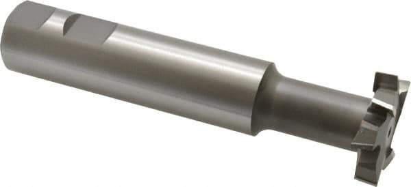 Made in USA - 1-1/2" Cut Diam, 3/8" Cut Width, 23/32" Neck Diam, 1" Shank Diam, 5-5/16" OAL, M2 High Speed Steel T-Slot Cutter - Uncoated, Staggered Teeth, 8 Teeth, Weldon Flat - Industrial Tool & Supply