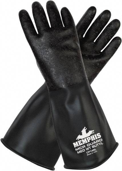 MCR Safety - Size M (8), 14" Long, 14 mil Thick, Butyl Chemical Resistant Gloves - Smooth Finish, Black - Industrial Tool & Supply