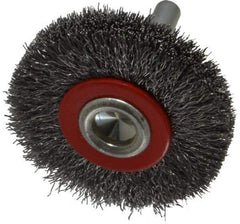 Value Collection - 2" OD, 1/4" Shank Diam, Crimped Steel Wheel Brush - 3/8" Face Width, 3/8" Trim Length, 0.008" Filament Diam, 15,000 RPM - Industrial Tool & Supply