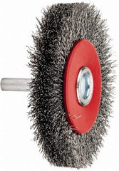Value Collection - 2-5/8" OD, 1/4" Shank Diam, Crimped Steel Wheel Brush - 1/2" Face Width, 1/2" Trim Length, 0.008" Filament Diam, 15,000 RPM - Industrial Tool & Supply