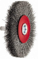 Value Collection - 3-1/16" OD, 1/4" Shank Diam, Crimped Steel Wheel Brush - 1/2" Face Width, 9/16" Trim Length, 0.008" Filament Diam, 12,000 RPM - Industrial Tool & Supply