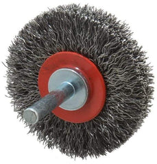 Value Collection - 2-3/8" OD, 1/4" Shank Diam, Crimped Steel Wheel Brush - 1/2" Face Width, 9/16" Trim Length, 0.015" Filament Diam, 15,000 RPM - Industrial Tool & Supply