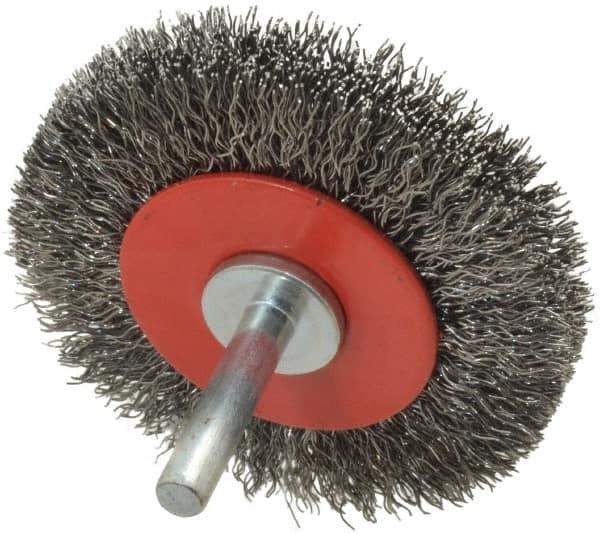 Value Collection - 2-5/8" OD, 1/4" Shank Diam, Crimped Steel Wheel Brush - 1/2" Face Width, 3/4" Trim Length, 0.015" Filament Diam, 15,000 RPM - Industrial Tool & Supply