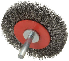 Value Collection - 2-5/8" OD, 1/4" Shank Diam, Crimped Steel Wheel Brush - 1/2" Face Width, 3/4" Trim Length, 0.015" Filament Diam, 15,000 RPM - Industrial Tool & Supply