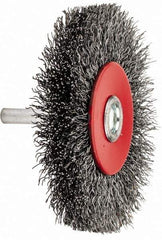 Value Collection - 3-1/16" OD, 1/4" Shank Diam, Crimped Steel Wheel Brush - 1/2" Face Width, 3/4" Trim Length, 0.015" Filament Diam, 12,000 RPM - Industrial Tool & Supply