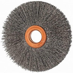 Value Collection - 3" OD, 1/2" Arbor Hole, Crimped Steel Wheel Brush - 3/8" Face Width, 1" Trim Length, 0.007" Filament Diam, 15,000 RPM - Industrial Tool & Supply