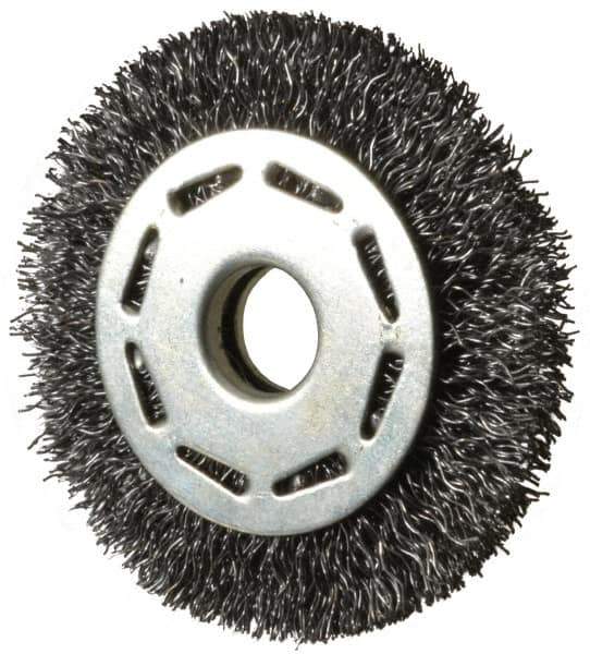 Value Collection - 2-1/2" OD, 3/8" Arbor Hole, Crimped Steel Wheel Brush - 5/16" Face Width, 1/2" Trim Length, 0.012" Filament Diam, 6,000 RPM - Industrial Tool & Supply
