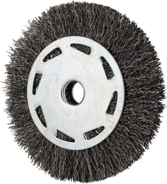 Value Collection - 4" OD, 1/2" Arbor Hole, Crimped Steel Wheel Brush - 7/16" Face Width, 23/32" Trim Length, 0.012" Filament Diam, 5,000 RPM - Industrial Tool & Supply