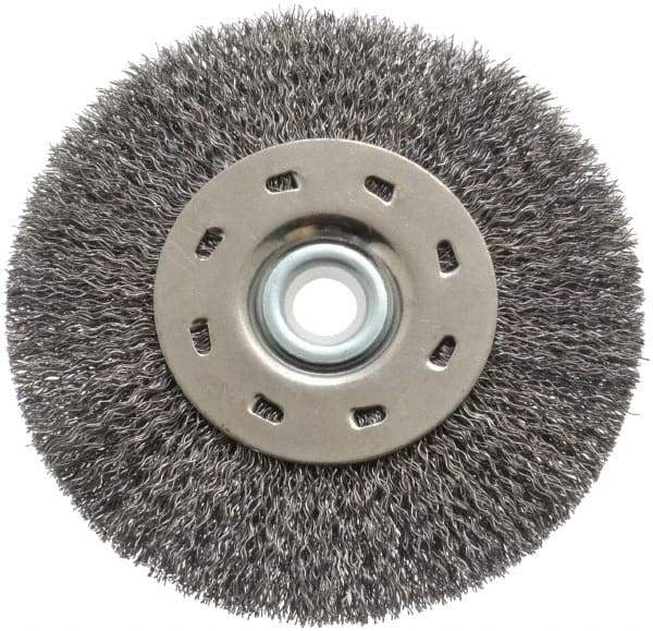 Value Collection - 5" OD, 1/2" Arbor Hole, Crimped Steel Wheel Brush - 1/2" Face Width, 1-15/64" Trim Length, 0.012" Filament Diam, 5,000 RPM - Industrial Tool & Supply