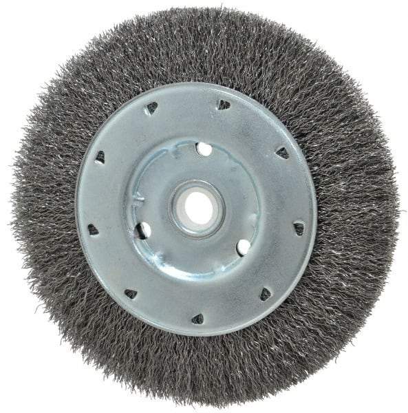 Value Collection - 6" OD, 1/2" Arbor Hole, Crimped Steel Wheel Brush - 1/2" Face Width, 1-15/64" Trim Length, 0.012" Filament Diam, 5,000 RPM - Industrial Tool & Supply