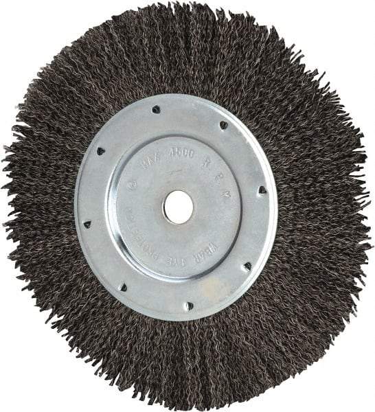 Value Collection - 8" OD, 1/2" Arbor Hole, Crimped Steel Wheel Brush - 9/16" Face Width, 1-9/16" Trim Length, 0.012" Filament Diam, 4,500 RPM - Industrial Tool & Supply