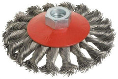 Value Collection - 4" OD, M14x2.00 Arbor Hole, Knotted Steel Wheel Brush - 1/2" Face Width, 7/8" Trim Length, 0.015" Filament Diam, 12,500 RPM - Industrial Tool & Supply