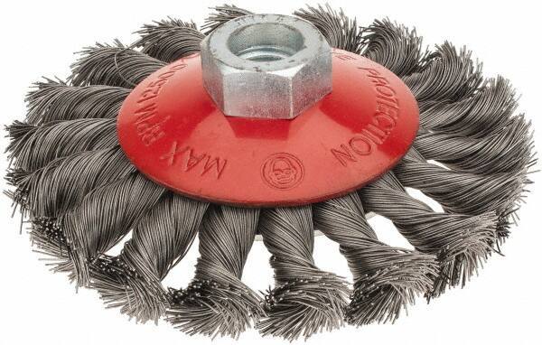 Value Collection - 4" OD, M14x2.00 Arbor Hole, Knotted Steel Wheel Brush - 1/2" Face Width, 7/8" Trim Length, 0.008" Filament Diam, 12,500 RPM - Industrial Tool & Supply