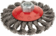 Value Collection - 4" OD, M14x2.00 Arbor Hole, Knotted Steel Wheel Brush - 1/2" Face Width, 7/8" Trim Length, 0.008" Filament Diam, 12,500 RPM - Industrial Tool & Supply