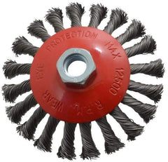 Value Collection - 4-9/16" OD, 5/8-11 Arbor Hole, Knotted Steel Wheel Brush - 9/16" Face Width, 7/8" Trim Length, 0.015" Filament Diam, 12,500 RPM - Industrial Tool & Supply