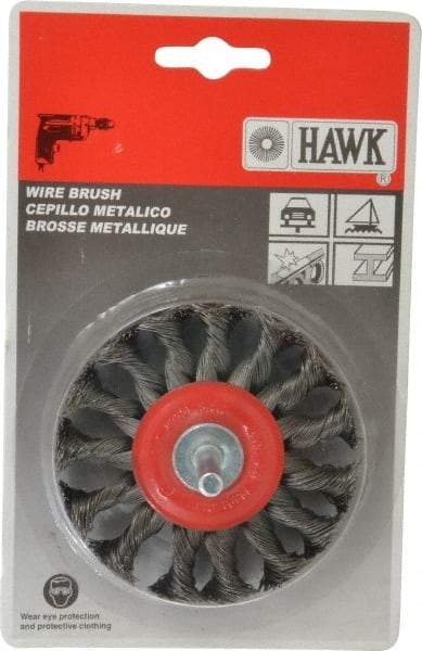 Value Collection - 3" OD, 1/4" Shank Diam, Knotted Steel Wheel Brush - 5/16" Face Width, 5/8" Trim Length, 0.008" Filament Diam, 20,000 RPM - Industrial Tool & Supply